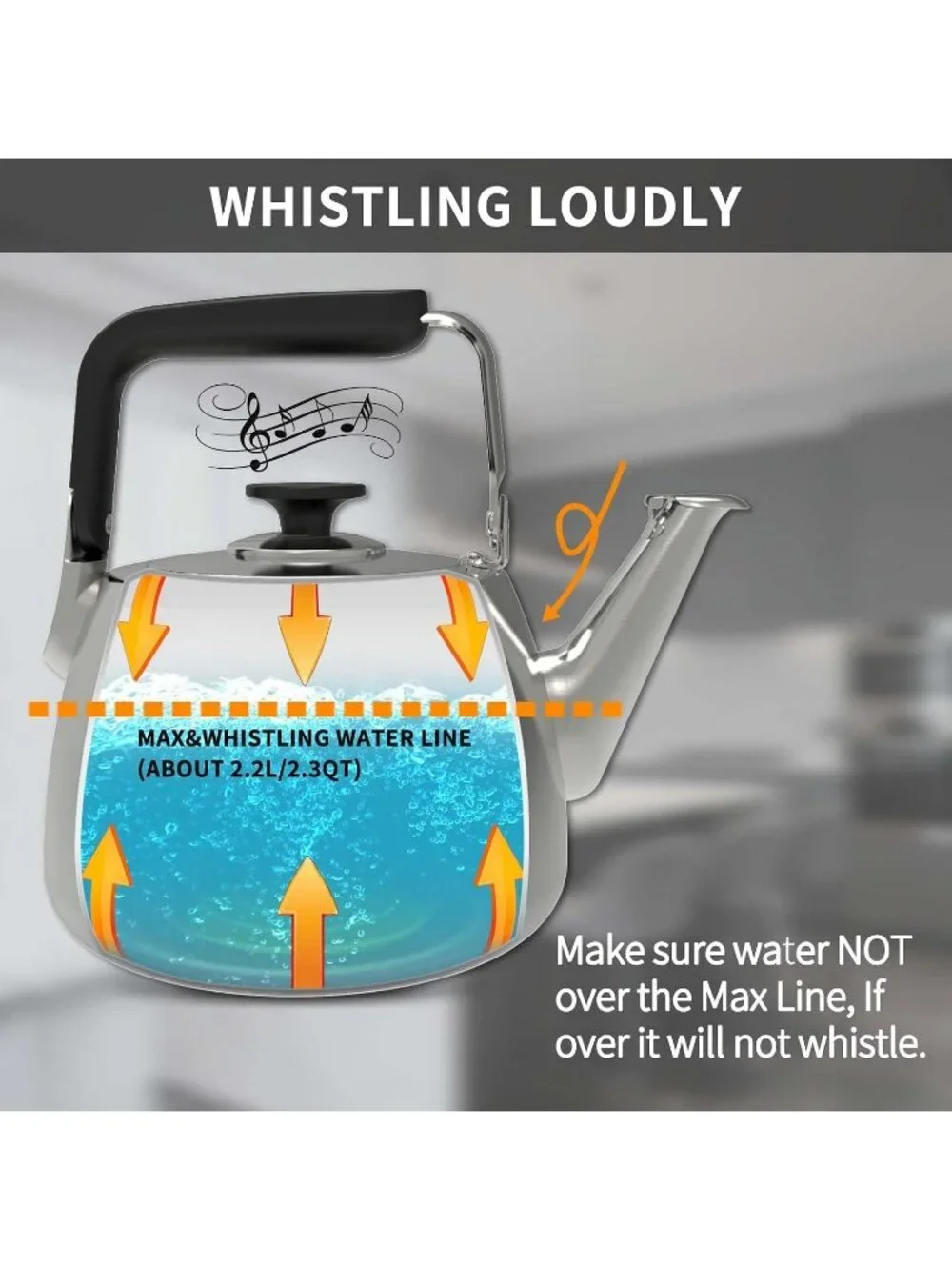 Silver Stainless steel Kitchen Whistling Stovetop Tea Kettle Large Capacity Pot